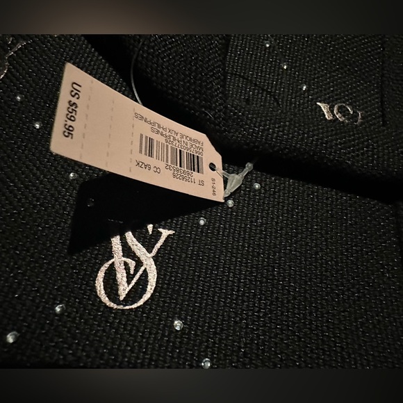 Victoria's Secret Weekender Large Black Tote Zip Duffle Bag VS Logo Rhinestones - Picture 5 of 5